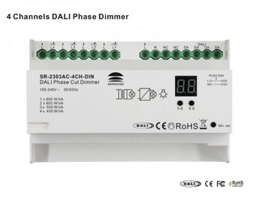 DALI AC Димер SR-2303AC-4CH-DIN (100-240V AC) - 4 адреса / 4 канала